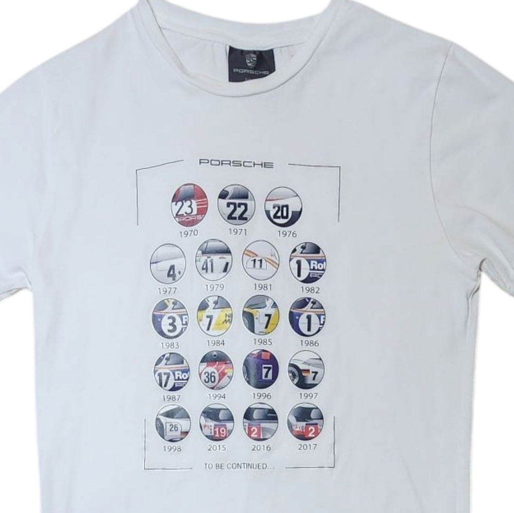 Porsche Graphic Historic Racing Victory Tee Shirt Sz S White Unisex